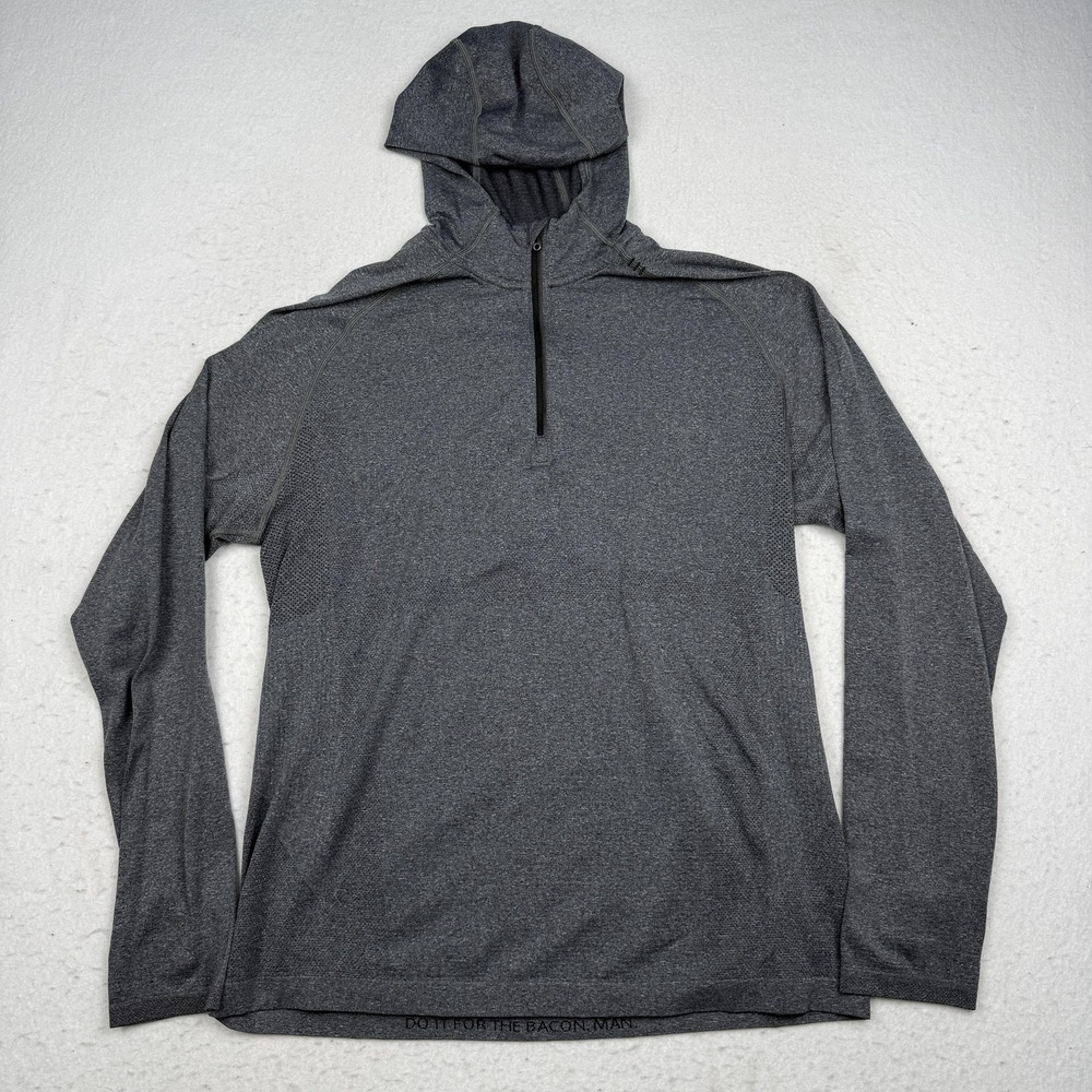 Lululemon Hooded Shirt Mens Medium Gray 1/4 Zip Long Sleeve Athletic Running Top
